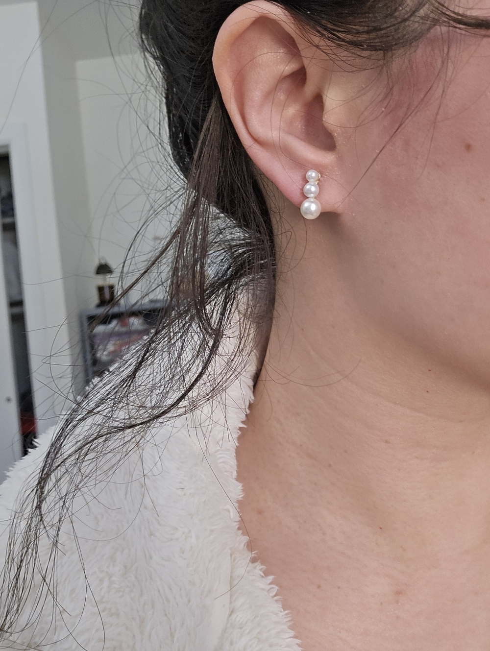 Three-Stack Pearl Stud Earrings - White Pearls